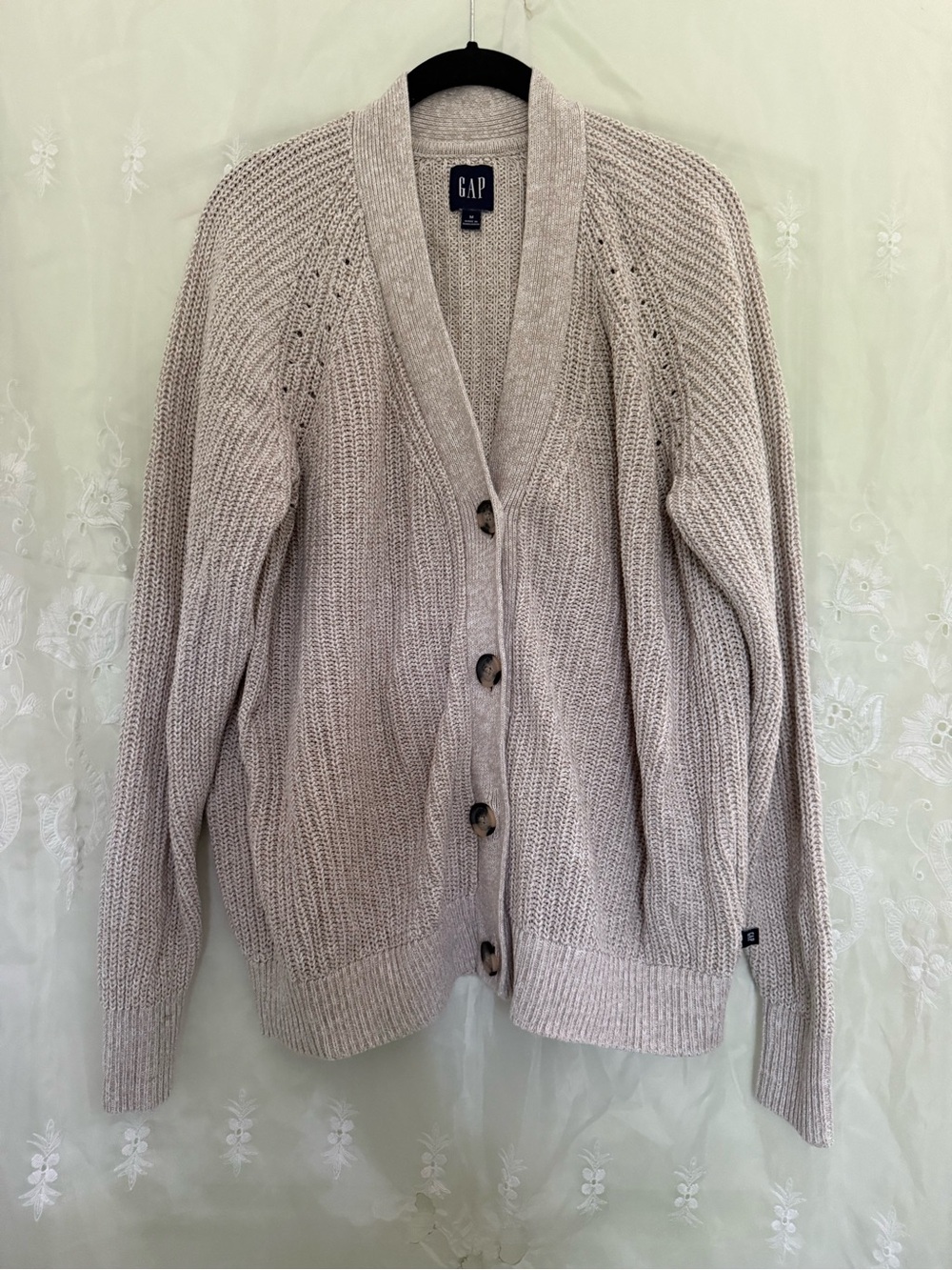 GAP Women's Light Cream Button-Up Knit Cardigan
